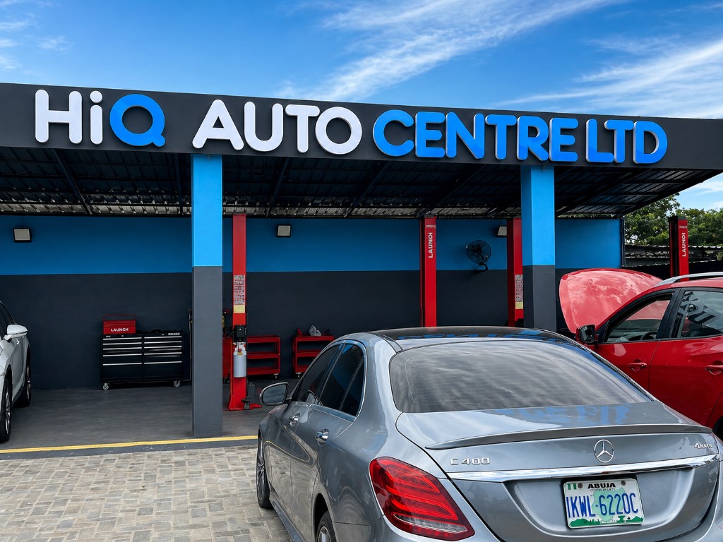 HIQ Auto Centre Ltd signage and service bay in Lagos